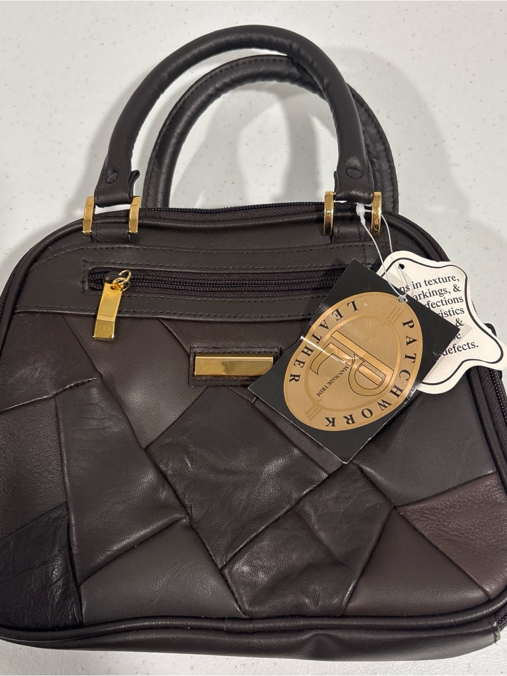 NWT Patchwork Leather Satchel in Dark Brown with Gold Hardware